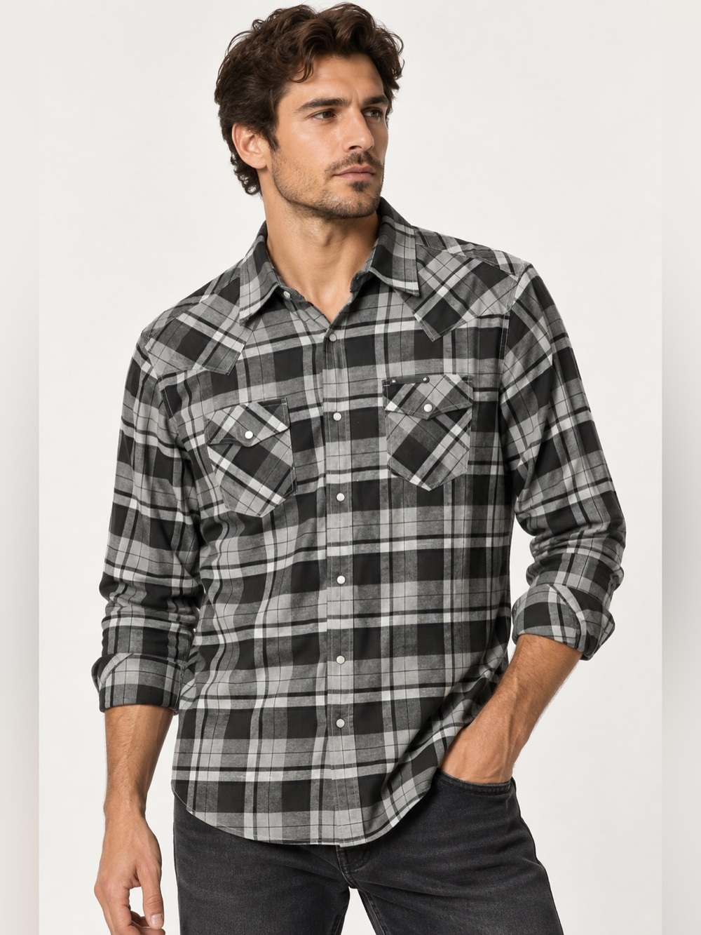 Vintage Diesel White & Grey Plaid Button Up Size Small